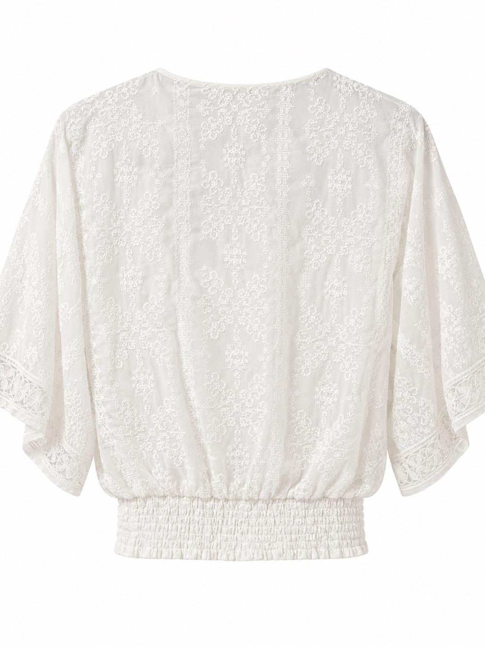 White Lace-Embroidered Women's Top